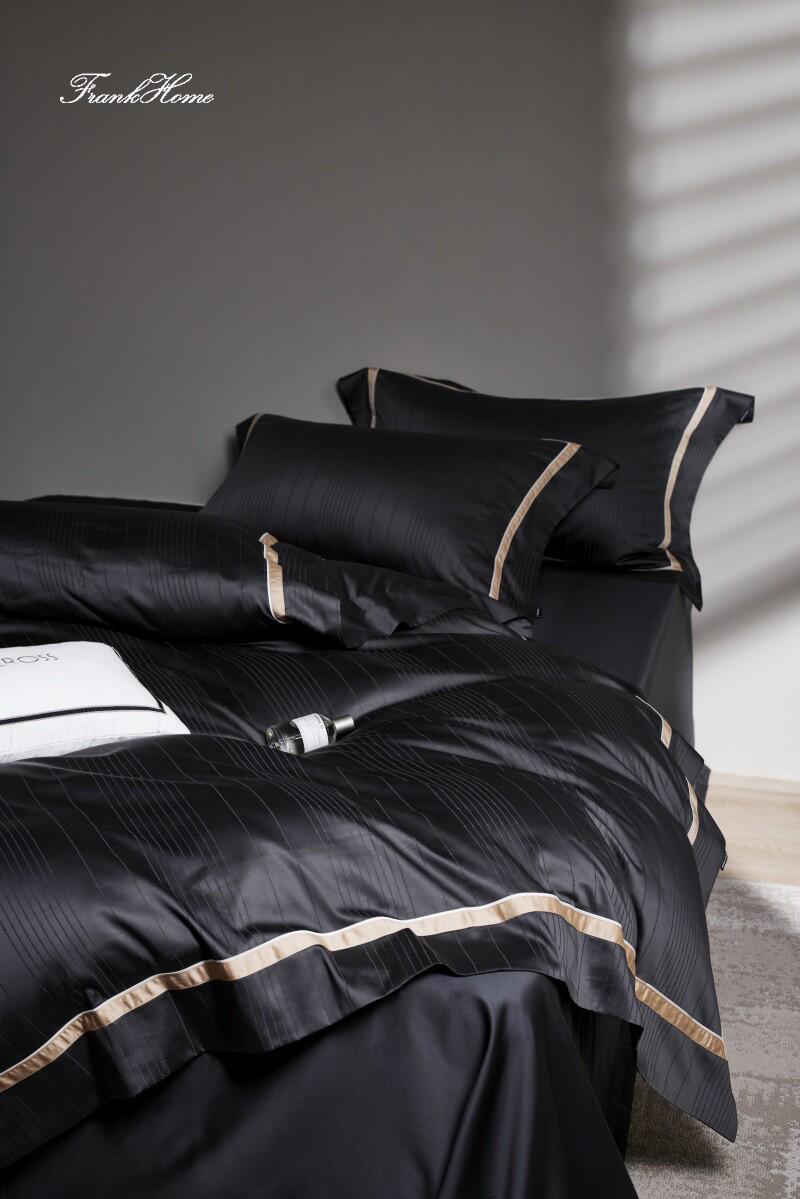 高端进口匹马棉100支四件套全棉纯棉黑色被套色织提花高级感床单