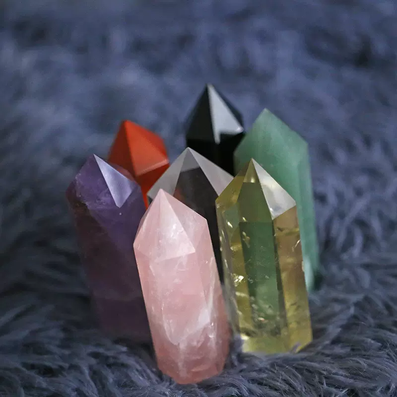 天然白水晶柱粉水晶紫水晶黄水晶黑曜石水晶桌面摆件原石 天然白水晶柱粉水晶紫水晶黄水晶黑曜石水晶桌面摆件原石
