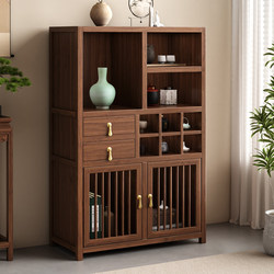 New Chinese-Style Walnut Solid Wood Entryway Cabinet, Home Entryway Storage Cabinet, Living Room Display Rack, Zen-Style Storage Cabinet