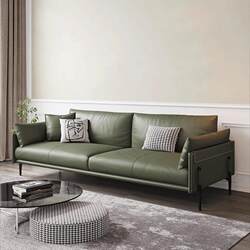 Italian-Style Genuine Leather Office Sofa and Coffee Table Set, Business Reception Three-Seater Office Sofa, Simple and Modern