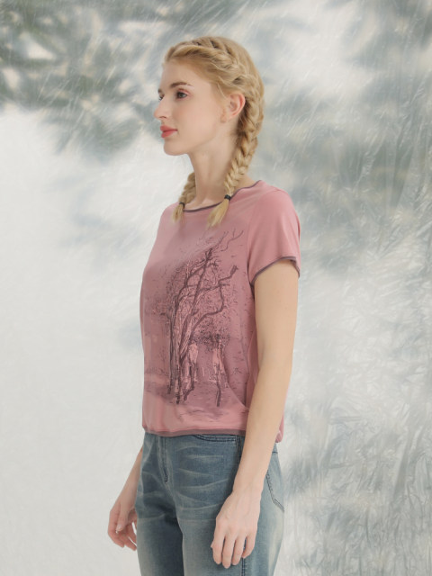 Yizhi Manor 2025 summer Korean version pink embroidered modal cotton casual T-shirt short-sleeved loose slim T-shirt for women
