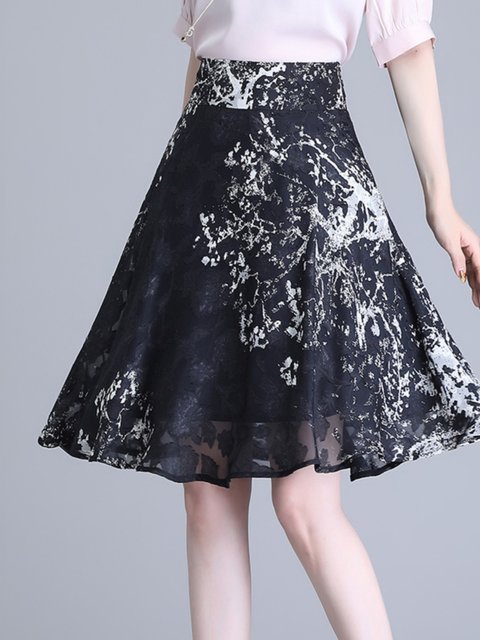 Women's summer mid-skirt 2024 new floral skirt elastic slim chiffon a-line skirt versatile printed small umbrella skirt