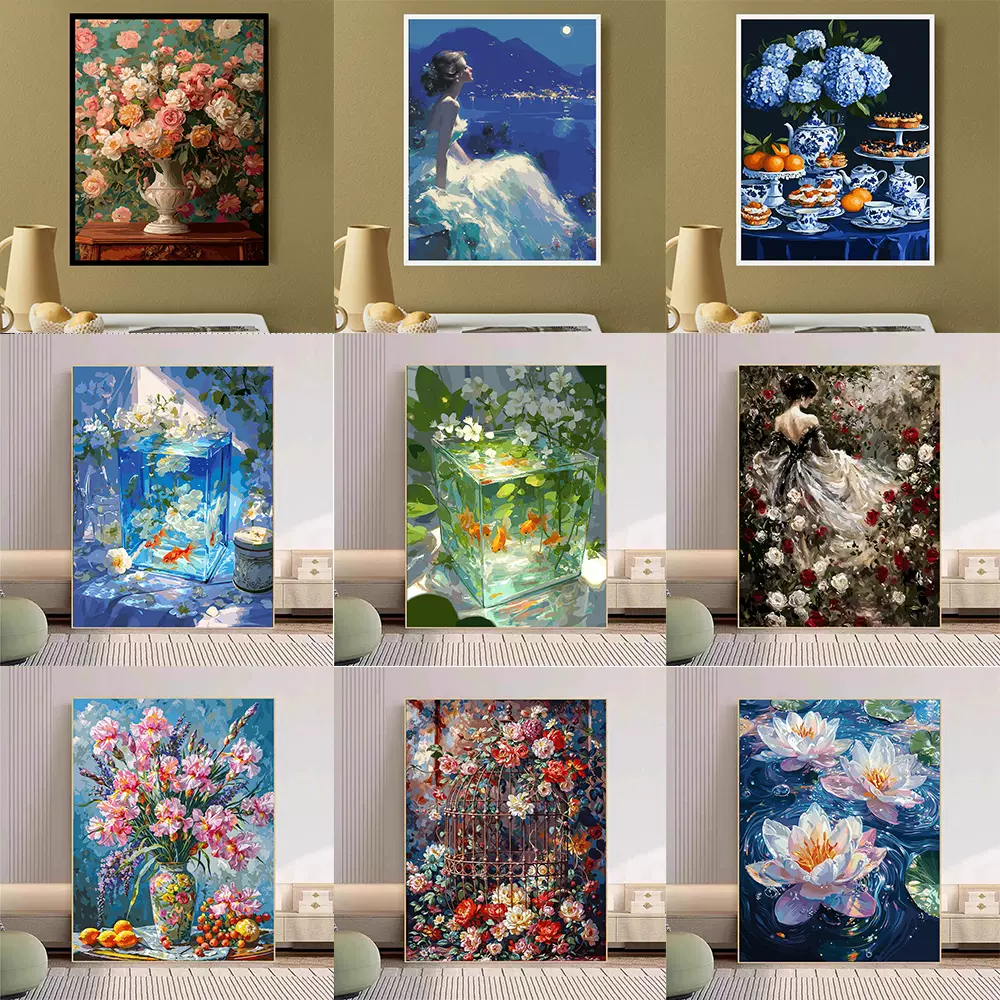 宝藏湾数字油画diy蝴蝶邮票高难度填色画解压油画填充装饰画挂画