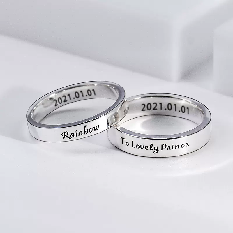 S999纯银戒指雕刻定制足银刻字指环订制男女情侣对戒手工DIY订做-Taobao