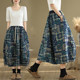 Large size fat mm retro printed denim skirt for women spring and autumn flower bud skirt high waist covering belly to make them look slim A-line skirt trendy

