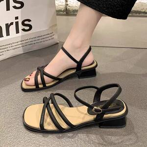 
Temperament Sandals Women's Summer 2025 New Fashion Fashion Strap Medium Heel Thick Heel Fairy Style Women's Shoes with Skirt