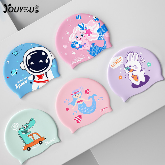 Children's swimming hat boys and girls cute cartoon silicone waterproof fitting non -Leh head professional ear protection fashion swimming cap
