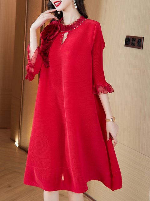 National style three-quarter sleeve beaded embroidered dress spring and ...