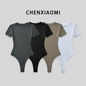 
[Mimijia] European and American hot girls casual round neck short-sleeved ribbed jumpsuit WD/S+68105F28