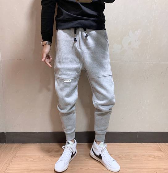 Harun pants men's letters, sanitary pants, nine -point slim -fitting gray sports pants, men's foot embroidered wild leisure pants