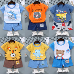 Children's Short-Sleeved Suit Summer Boys and Girls Pure Cotton Baby Cartoon T-Shirt Shorts Summer Clothes Kidsren's Clothing