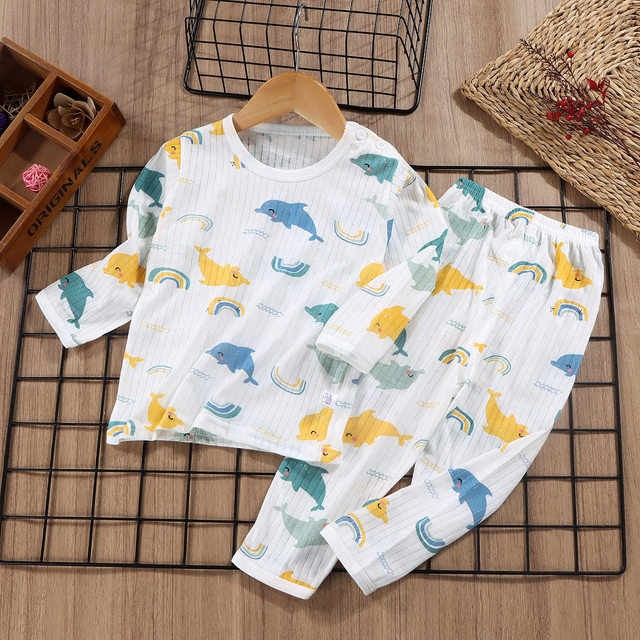 Children's pure cotton suit summer long-sleeved home clothes short ...