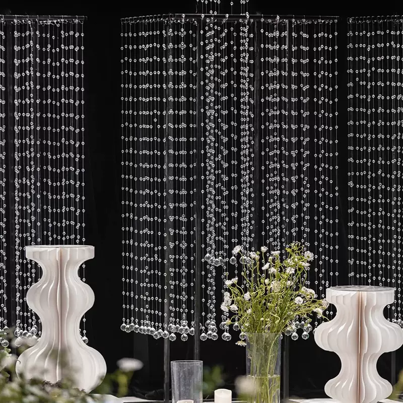 新款网红婚庆水晶珠帘吊顶婚庆道具婚礼现场装饰水晶珠串帘隔断帘