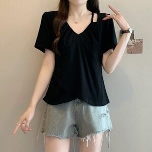 
300*0.5kg large size temperament age-reducing hollow short-sleeved women's t-shirt summer new fat MM small shirt pure lust style slimming top