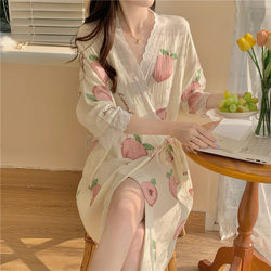 Pajamas Nightgown Women's Summer Cute Short-sleeved Cotton Japanese Long Kimono Loose Nightdress Half-sleeved Spring And Autumn Home Service