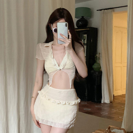 Splitting swimsuit female Xia Chun desire sexy hot girl high waist and shelter, thin belly, thinner, bikini three -piece vacation hot spring swimsuit