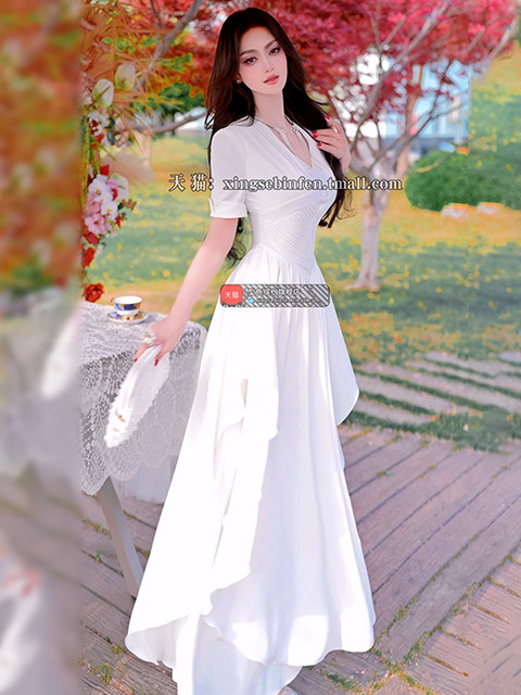 white skater dress knee length Flowy – Slimming Over-the-Knee Summer Dress With Butterfly Sleeves Vintage Cocktail Dress For Women skater dress