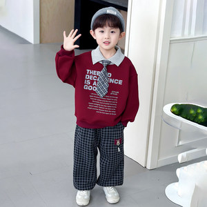 
Boys' fleece suit spring and autumn sports children's college style sweatshirt 2026 new casual spring clothes young master's clothes