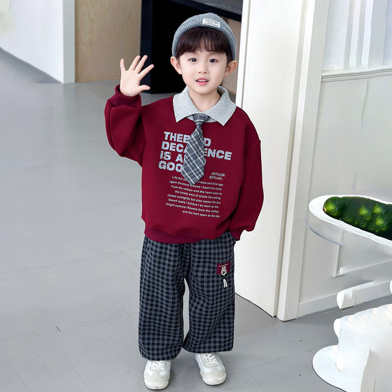 
Boys' fleece suit spring and autumn sports children's college style sweatshirt 2026 new casual spring clothes young master's clothes