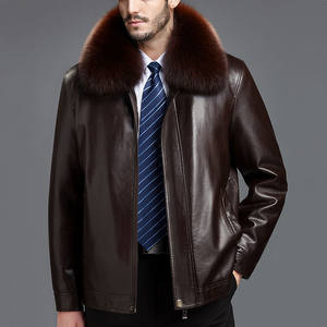 
Haining men's short leather jacket fox fur collar grass middle-aged dad's velvet thickened jacket winter coat