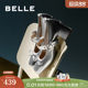 Belle women's shoes genuine leather high heels French shallow mouth single shoes bow silver Mary Jane shoes B5R1DCQ4