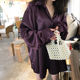 Spring and Autumn New Korean Loose Large Size BF Boyfriend Mid-Long Pajamas Comfortable Silk Gloss Satin Shirt Women