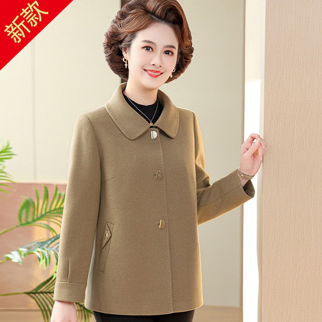 Middle-aged and elderly mothers autumn and winter style double-sided woolen woolen coats large size women's tops noble grandma woolen coats