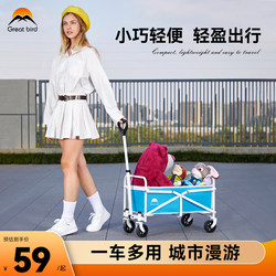 Mini Camping Cart, Camp Trailer, Outdoor Ultra-Light Folding Trolley, Picnic Cart, Dog and Cat Walking Cart, Lightweight Hand-Pulled Cart