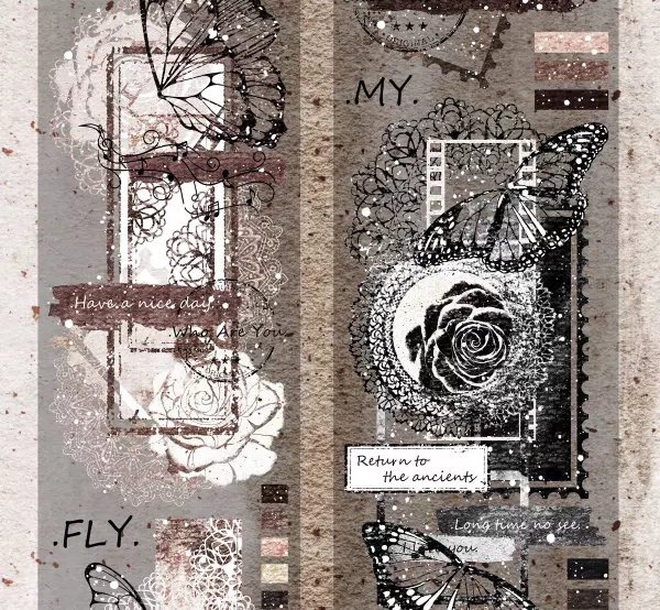 ♡海外マステ♡ 霖蓝汐原创手账  さん  怀旧拼貼（PET） 霖蓝汐10月新品原创复古手账胶带新品黑咖字母怀旧拼贴手账拼贴