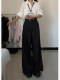 Large size high-waisted black suit pants for women in autumn straight-drooping sickle casual floor-sliding wide-leg scimitar pants