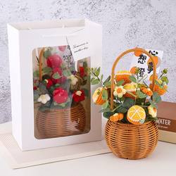 Creative Imitation Rattan Woven Dried Flower Arrangement Basket, Hand-Woven Portable Birthday and Holiday Gift Basket, Flower Basket