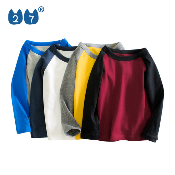 Boys Korean version of cotton long -sleeved T -shirt autumn clothes children's children's clothing baby clothing pure color top bottom shirt
