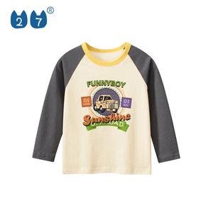 
27kids autumn clothing new products for boys pure cotton long-sleeved T-shirt Korean version children's clothing children's car cartoon trendy base shirt