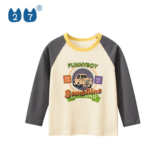 
27kids autumn clothing new products for boys pure cotton long-sleeved T-shirt Korean version children's clothing children's car cartoon trendy base shirt