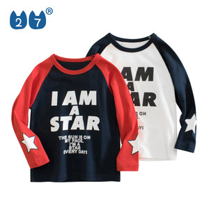 
27kids autumn long-sleeved T-shirt pure cotton boys' bottoming shirt Korean style children's clothing fashionable casual tops for small and medium-sized children