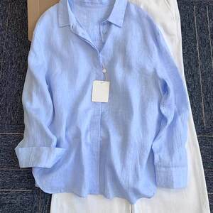 
Giant white casual young lapel sun protection top early autumn new linen shirt shirt jacket loose long sleeves women