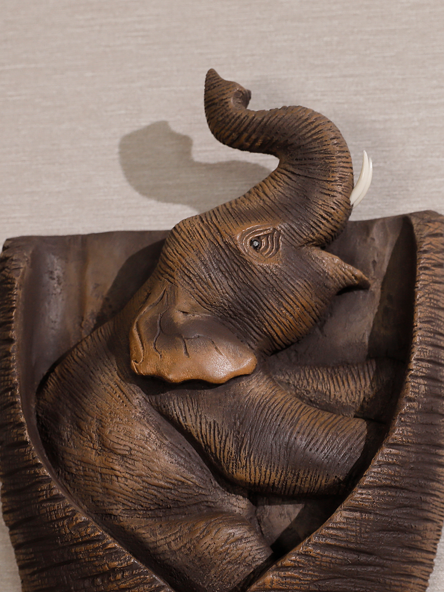 タイ製 手彫り 象 壁掛け木彫アート アジアン 彫刻 雑貨 ヴィンテージ 象の壁飾り 手彫り インド象 ヴィンテージ アジアン 彫刻