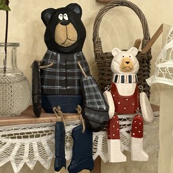 Solid Wood Hand-Carved Bear, Hand-Painted Home Decoration, Handicrafts, Wood Art, Garden Decoration, Birthday Gift, Cute