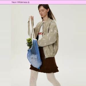 Neon Great Wilderness Lace Flower Blossoms American Retro Kakki Striped Zipper Jacket
