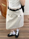 White polka dot skirt pear-shaped body high waist mid-length skirt large size A-line skirt covering hips mid-skirt making it look slim and hip-packing skirt