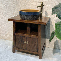 New Chinese style old elm wood pastoral bathroom cabinet combination