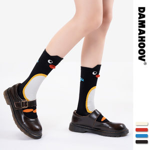 
2025 autumn and winter new style cute penguin mid-calf socks for women with special-shaped ruffled mouth cartoon illustrations for couples