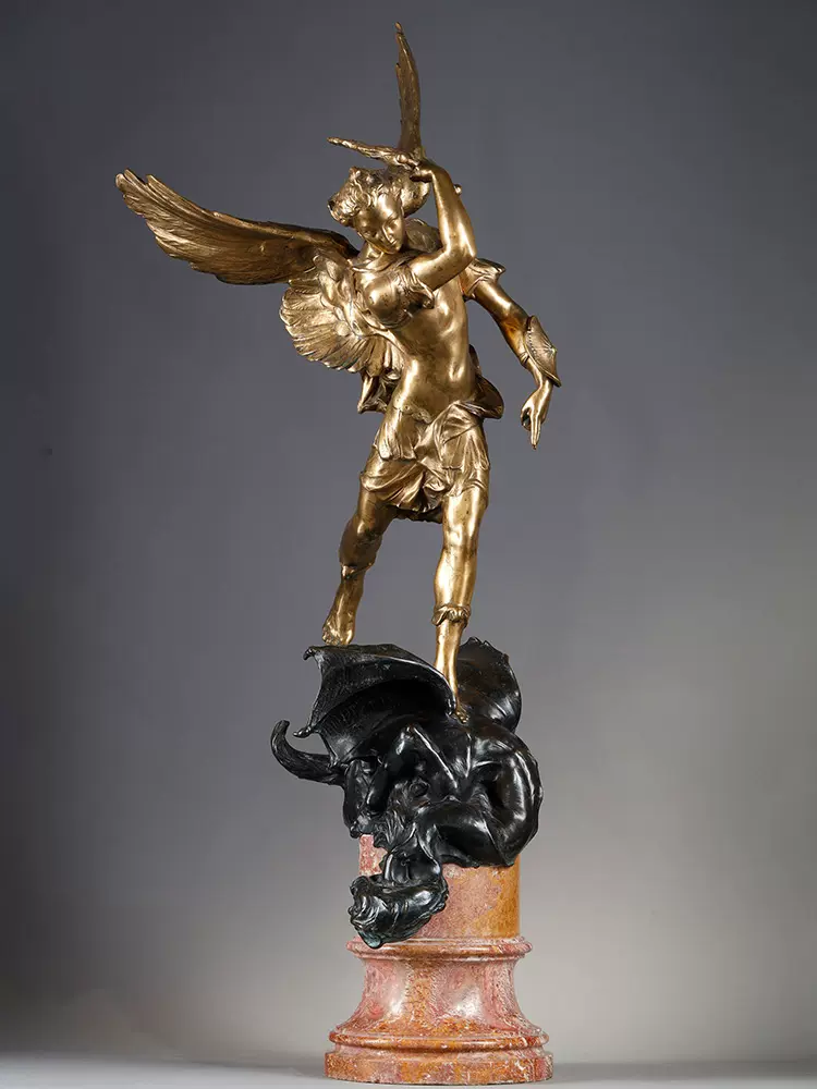 独角鹿西洋古董古董雕塑比利时雕塑家创作红色缟玛瑙青铜雕塑