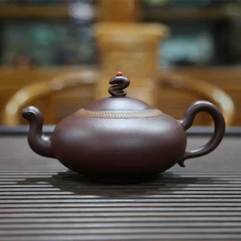 宜興紫砂壺沈寅華全手工蛇形紫砂壺靈蛇獻瑞文玩收藏