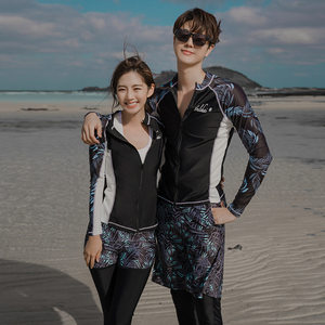 
2025 New Wet Suit Couple Swimsuit Long Sleeve Sun Protection Jellyfish Suit Slimming Men's Surf Suit Snorkeling Suit Ready in Stock