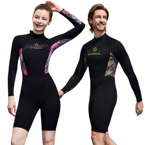 
New couple wetsuit 1.5mm one-piece male long-sleeved sun protection warm wetsuit female snorkeling surfing swimsuit