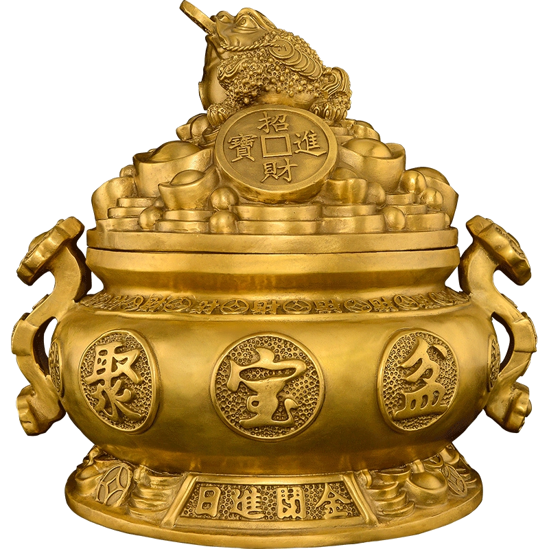 中式黄铜聚宝盆蟾蜍大号摆设可开盖客厅财位招财摆件装饰