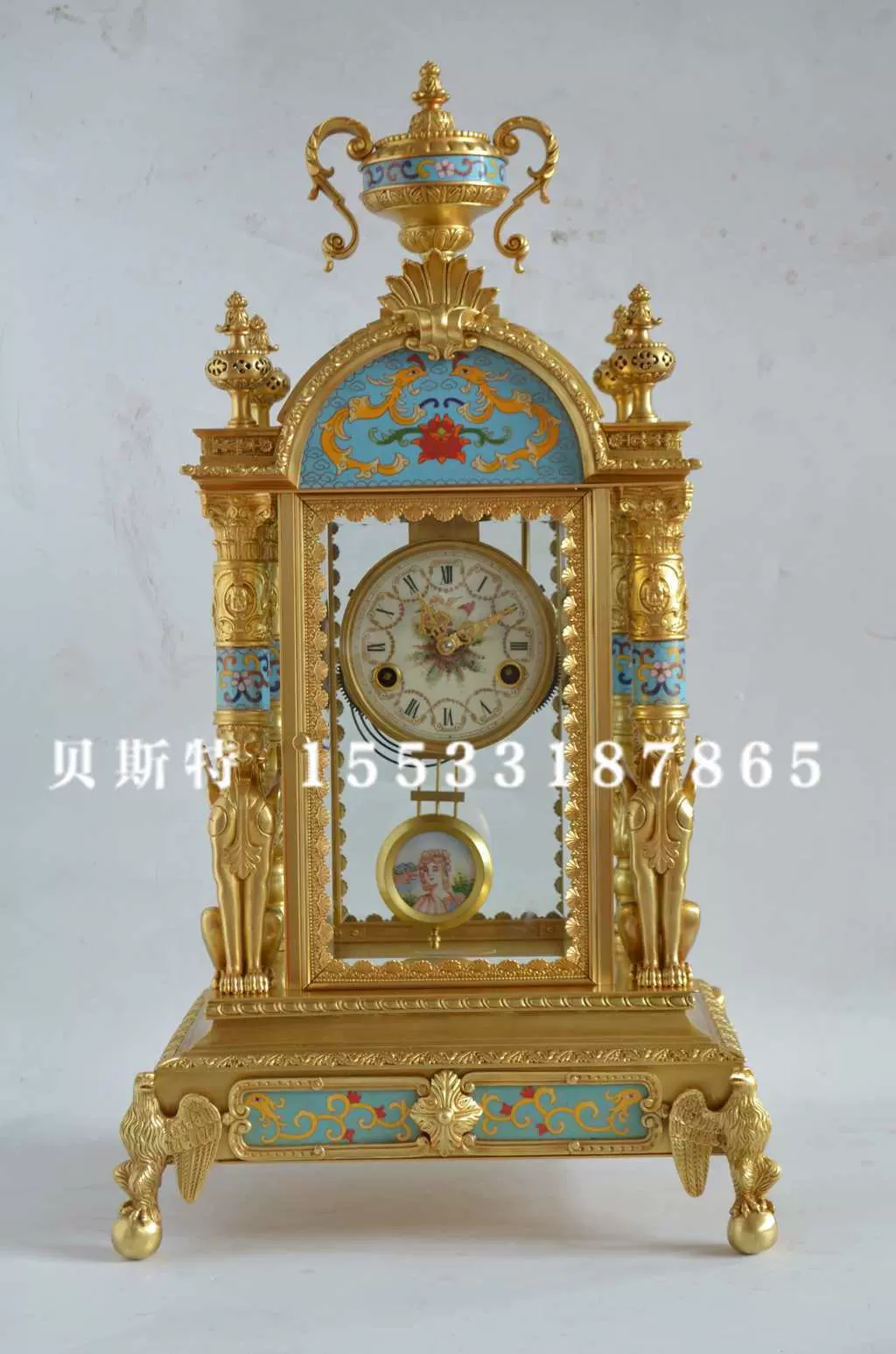 まとめ買いでお得 【徳】旧家蔵出『清 古銅彫 骨董品 景泰藍機械座鐘