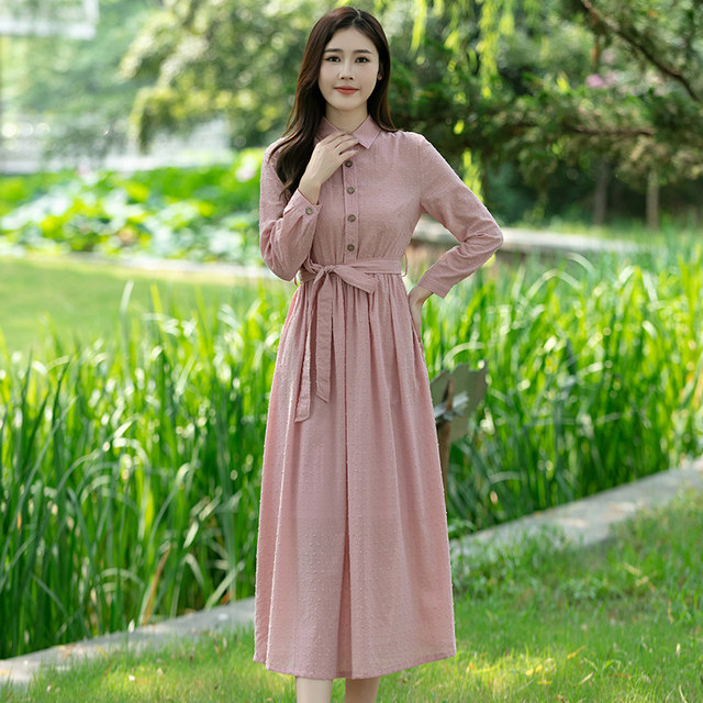 2024 Spring and Summer New Travel Literary Cotton Solid Color Dress ...