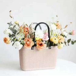 Flower Girl Scattering Flowers, Blue Fruit Basket, Rattan Woven Pastoral Hand-Held Wedding Basket, Artificial Flowers, Dried Flowers, Flower Arrangement, Picnic Basket